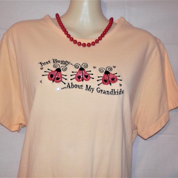 XL Lady Bug Grandkids Embroidered Top Yellow H586 - Picture 1 of 6
